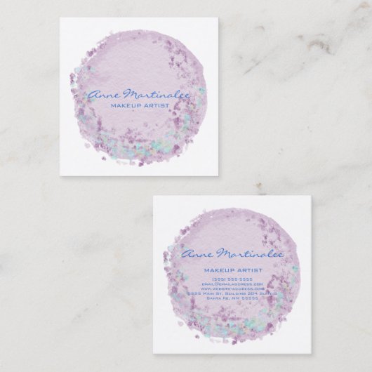 青とラベンダーの抽象芸術サークル スクエア名刺 (正面/裏面)
