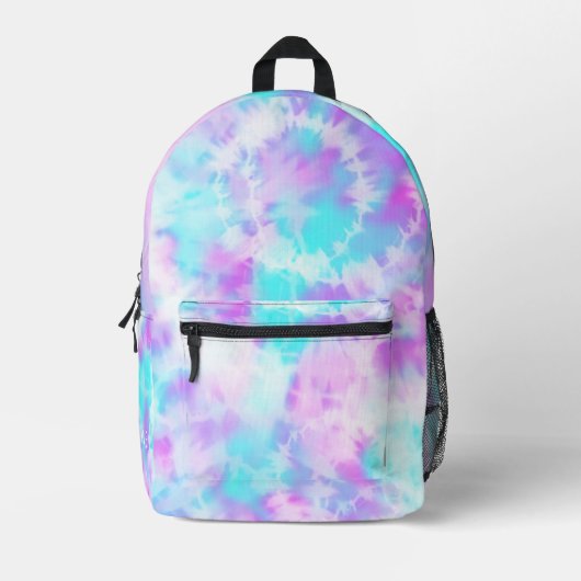 青とラベンダーの絞り染めパターカスタムン プリントバックパック (正面)
