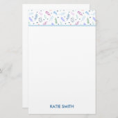 青とラベンダーの葉ハートパターン 便箋 (正面/裏面)