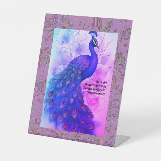 青とラベンダーピーコック 台座サイン (正面)