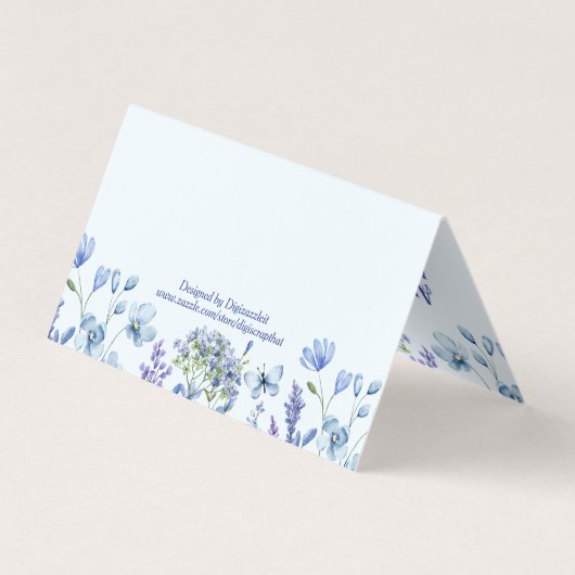 青とラベンダーワイルドフラワーガーデンを折り畳み 名刺 (裏面)