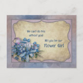 青とラベンダー忘れバードメノの花ガール 案内ポストカード (正面)