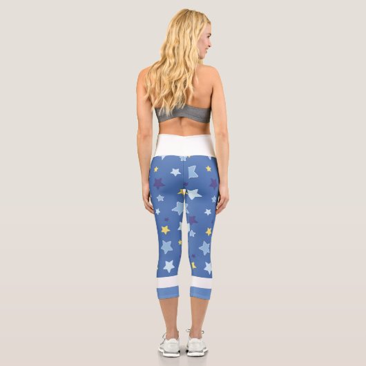 青と一致する黄色の星ハイウェイストキャプリス カプリレギンス (裏面)