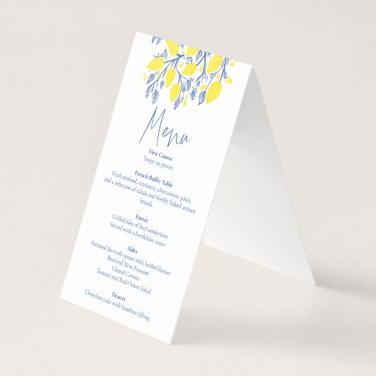 青と下のつる植物結婚式のレセプションメニュー (裏面)