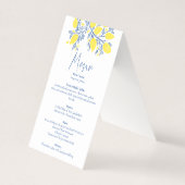 青と下のつる植物結婚式のレセプションメニュー (正面)