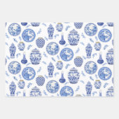 青と中国の白のフローラジンジャージャーズヴィンテージ ラッピングペーパーシート (正面3)