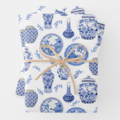 青と中国の白のフローラジンジャージャーズヴィンテージ ラッピングペーパーシート (インサイチュ)