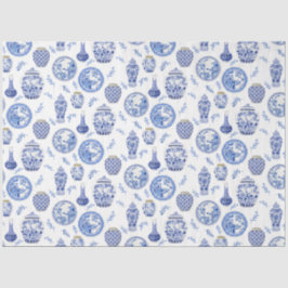 青と中国の白のフローラヴィンテージジンジャーズ 薄葉紙