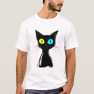 青と右の黄色離れの不気味な黒猫 Tシャツ