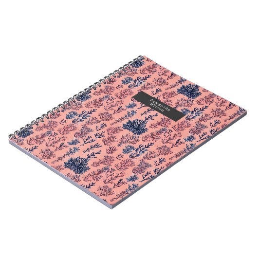 青と名門私立校風の珊瑚模様の熱帯性 ノートブック (左側)