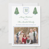 青と名門私立校風の緑のタータンチェッククリスマスツリーの写真 シーズンカード (正面)