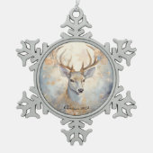 青と威厳のある金ゴールドのクリスマストナカイ スノーフレークピューターオーナメント (正面)