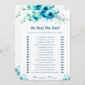 青と彼は彼女はブライダルシャワーのゲームカードを言った 招待状 (正面/裏面)