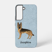 青と文字の黒褐色のドイツの羊飼い犬 SAMSUNG GALAXYケース (裏面)