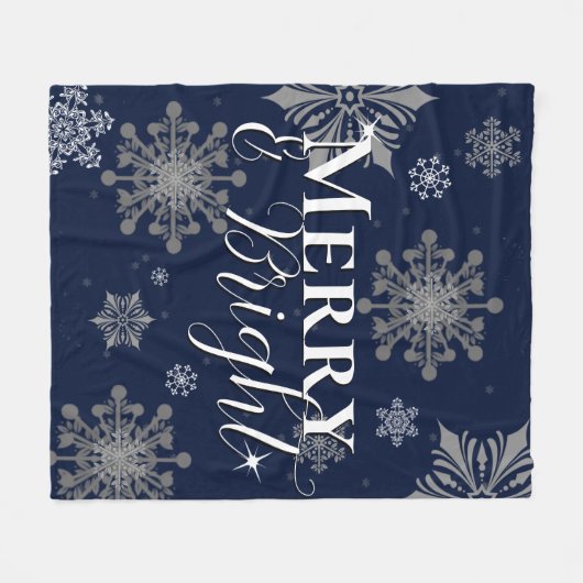 青と明メリーるい雪の結晶クリスマス フリースブランケット (正面(横))