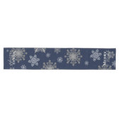 青と明メリーるい雪の結晶クリスマス ミディアムテーブルランナー (横)