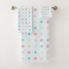 青と桃のドット バスタオルセット