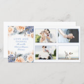 青と桃のフローラ結婚の感謝 サンキューカード (正面/裏面)