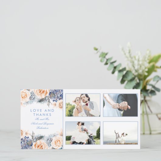 青と桃のフローラ結婚の感謝 サンキューカード (スタンド正面)