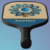 青と桃のレトロ羽毛マンダラモノグラム ピックルボールラケット