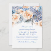 青と桃の水彩花模様卒業パーティー 招待状 (正面)