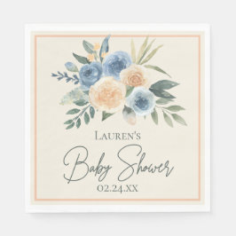 青と桃の水色フローラ赤ちゃんシャワー スタンダードランチョンナプキン
