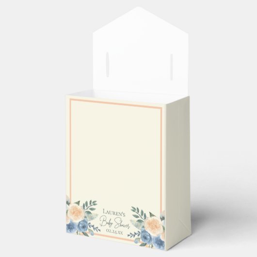 青と桃の水色フローラ赤ちゃんシャワー フェイバーボックス (オープン)