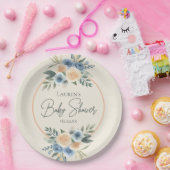 青と桃の水色フローラ赤ちゃんシャワー ペーパープレート (パーティー)