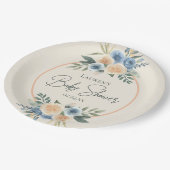 青と桃の水色フローラ赤ちゃんシャワー ペーパープレート (アングル)