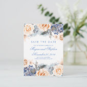 青と桃の花の水色保存日付 案内ポストカード (スタンド正面)