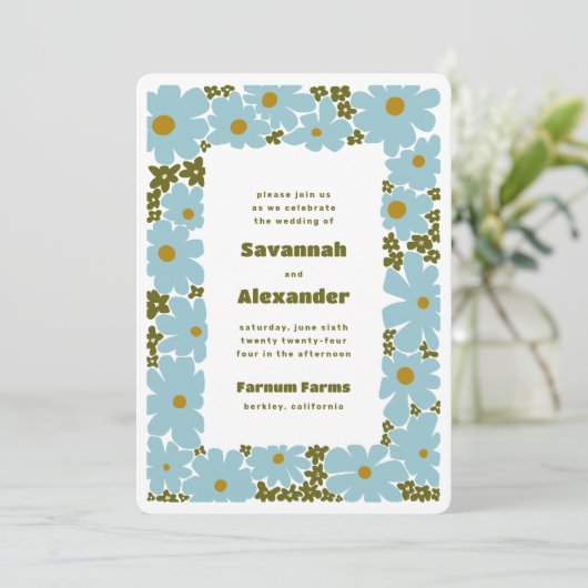 青と森の緑のグルービー開花ボホ結婚ズ 招待状 (スタンド正面)