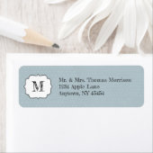 青と水玉模様の淡い色のモノグラムフレーム ラベル (インサイチュ)