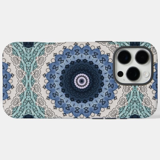 青と水色の曼荼羅　～幾何学的なシンメトリー～ Case-Mate iPhoneケース (裏面 (横))