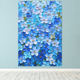 青と水色の花のアブストラクトウォールアート キャンバスプリント