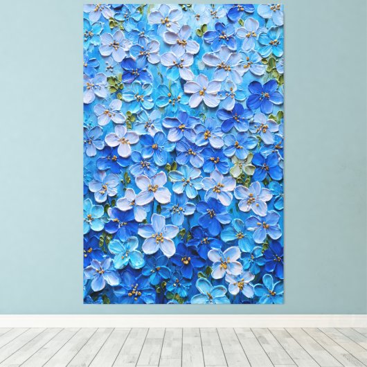 青と水色の花のアブストラクトウォールアート キャンバスプリント (インサイチュ (ウッドフロア))