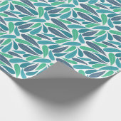 青と水色の葉のデザイン ラッピングペーパー (角)