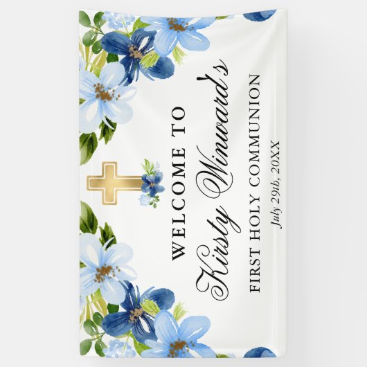 青と海軍の花が聖なる聖餐会を開催 横断幕 (縦)