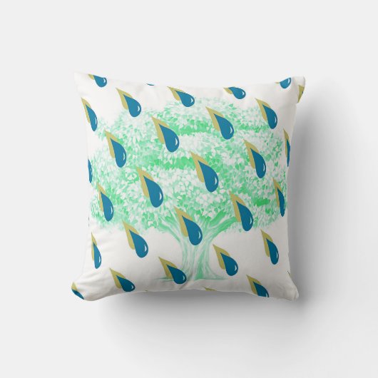 青と消音 – 黄色の雨のシャワー クッション (正面)