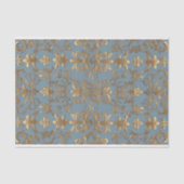 青と淡い色の金ゴールドのダマスクのデカッページティッシュペーパー 薄葉紙 (正面)