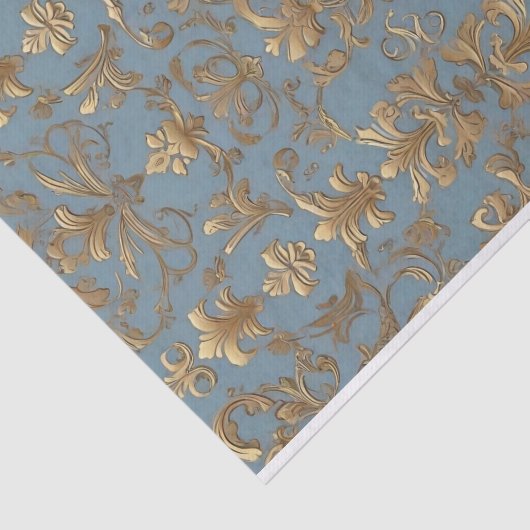 青と淡い色の金ゴールドのダマスクのデカッページティッシュペーパー 薄葉紙 (詳細)