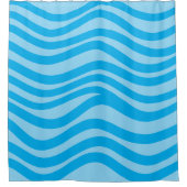 青と濃い青の太い波線 シャワーカーテン (正面)