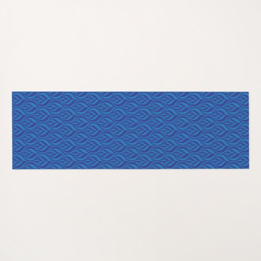 青と濃い青の葉の渦巻きパターン（の模様が）ある ヨガマット (裏面(横))