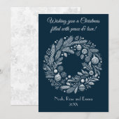 青と灰の古風なスタイルの花輪 シーズンカード (正面/裏面)