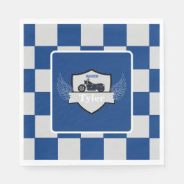 青と灰色と市松模様にオートバイ スタンダードランチョンナプキン