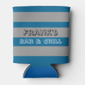 青と灰色のはっきりしたストライプのパーソナライズされた 缶クーラー (正面)