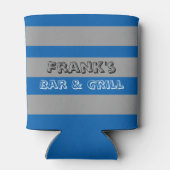 青と灰色のはっきりしたストライプのパーソナライズされた 缶クーラー (裏面)