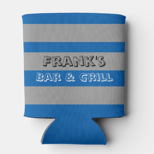 青と灰色のはっきりしたストライプのパーソナライズされた 缶クーラー (裏面)