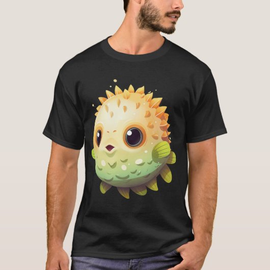 青と灰色のキュートなタツノオトシゴのタトゥースタイル Tシャツ (正面)