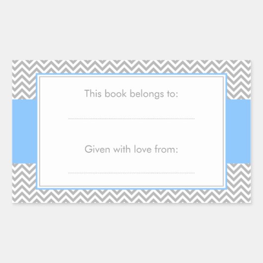 青と灰色のシェブロン模様蔵書票ステッカー 長方形シール (正面)