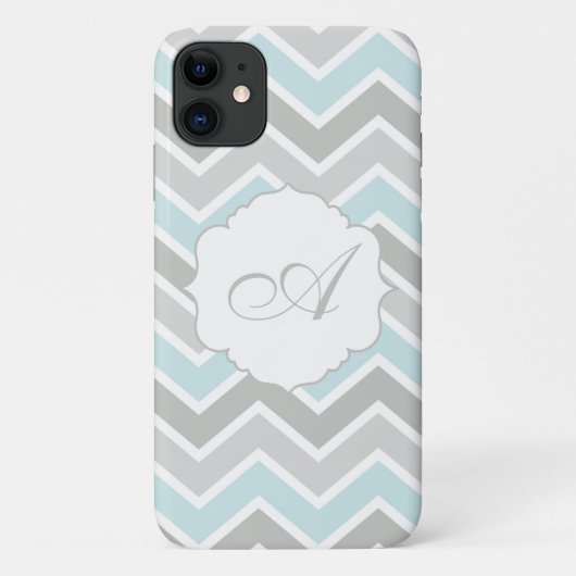 青と灰色のジグザグ山形モノグラム Case-Mate iPhoneケース (裏面)